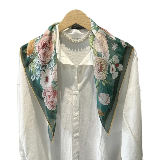 【Jun Jun】蠶絲絲巾 真絲西麗紗中方巾 65*65cm(花間小鹿)