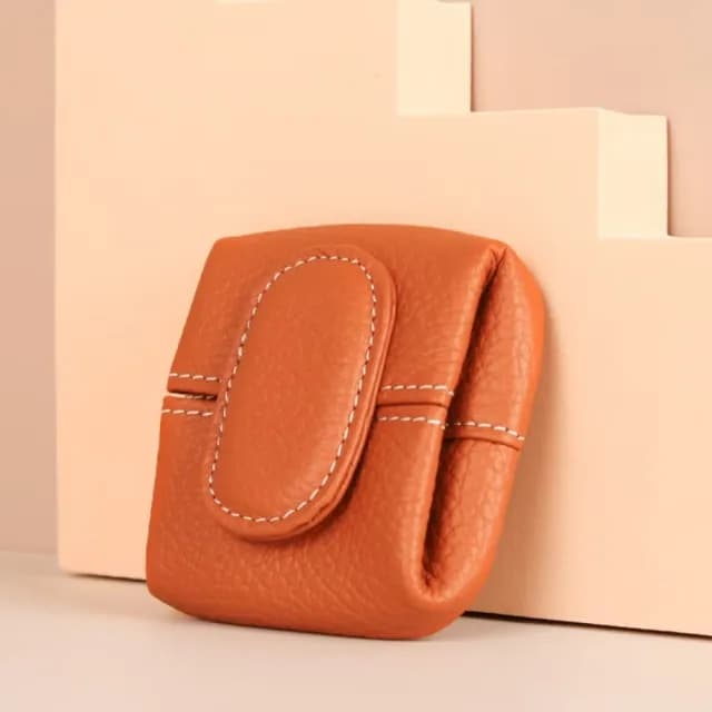 【手掌系】雙11 溫潤焦糖風頭層牛皮壓扣小錢包(真皮 零錢包 硬幣包 收納包 隨身袋 鑰匙包 卡片