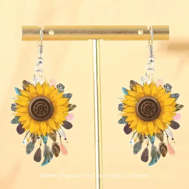 【文藝氣質】復古向日葵造型耳環(壓克力 百搭 耳釘 耳針 耳飾 飾品 女生)