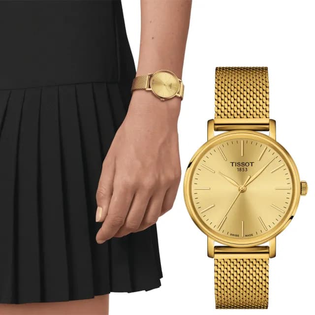 【TISSOT 天梭】Everytime 經典雋永米蘭女錶-金 手錶 送禮 推薦(T1432103302100)