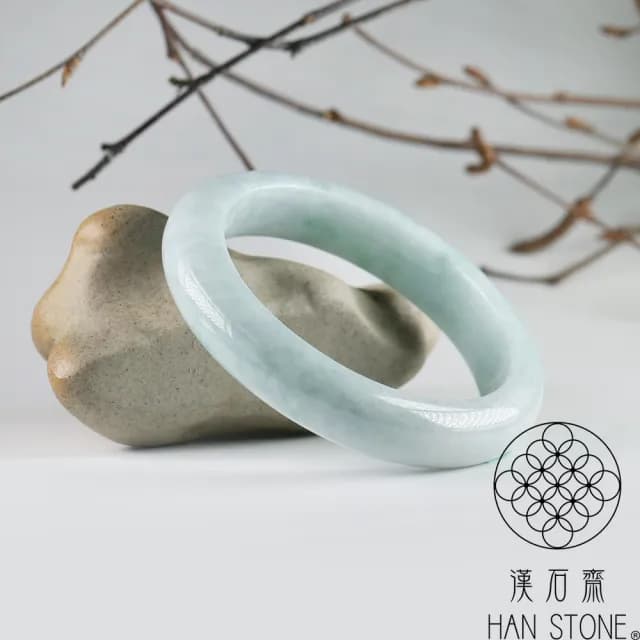 【漢石齋】情人節禮物 天然翡翠A貨 手鐲玉鐲 飄花種 福 利 品(手圍18.4/版寬12.9mm)