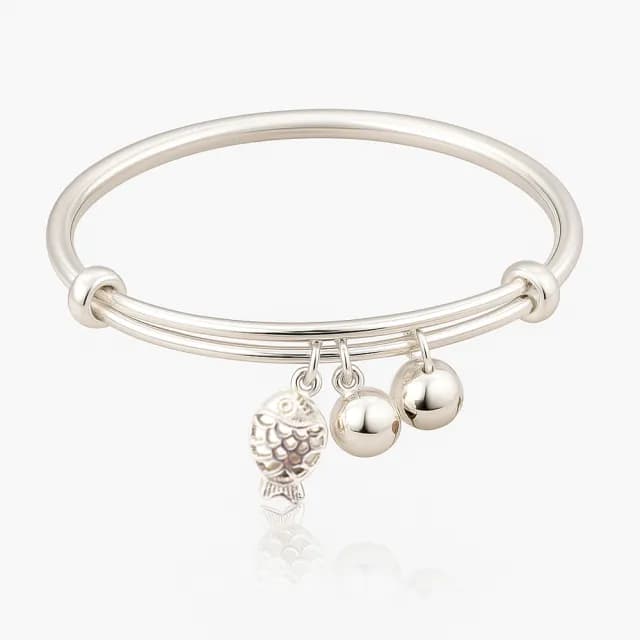 【珠兒綠】999純銀 魚躍龍門嬰兒搖鈴手鐲 嬰兒手鐲 開運 純銀手鐲手鍊 嬰兒尺寸 彌月禮物(附高級禮盒禮袋)