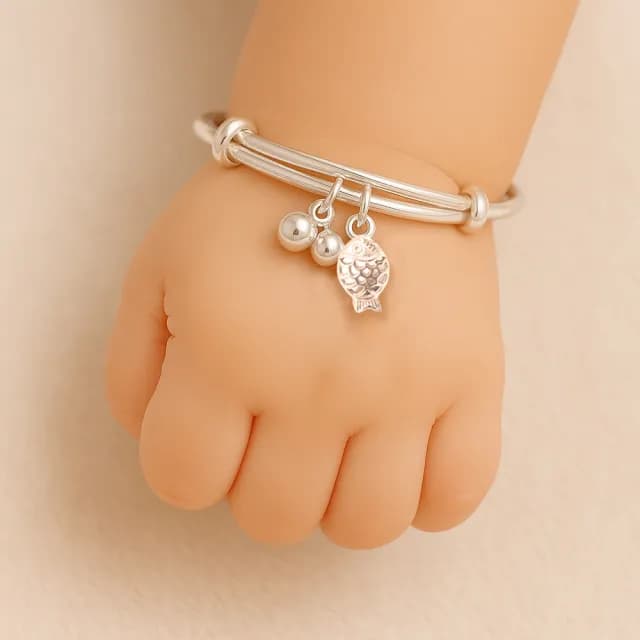 【珠兒綠】999純銀 魚躍龍門嬰兒搖鈴手鐲 嬰兒手鐲 開運 純銀手鐲手鍊 嬰兒尺寸 彌月禮物(附高級禮盒禮袋)