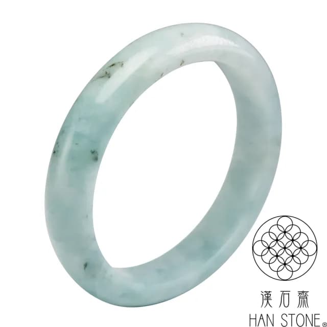 【漢石齋】情人節禮物 天然翡翠A貨 手鐲玉鐲 淺藍水飄花種 福 利 品(手圍18.3/版寬12.4mm)