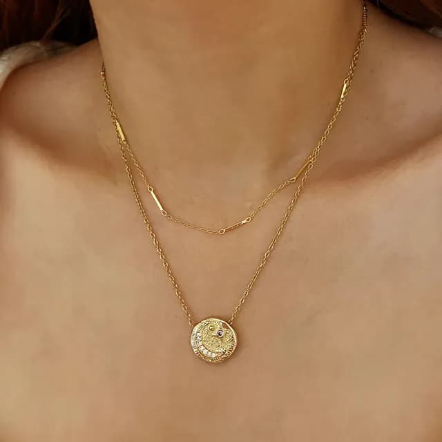 【CReAM】Yedda歐美吊牌太陽月亮鑲鑽女項鍊鍍18K金色(生日 禮物 送禮 禮盒)