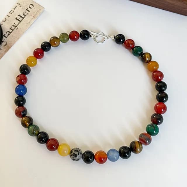 【LEESA】情人節禮物 串珠項鍊\鎖骨鍊\琉璃珠項鍊\圓珠項鍊\個性項鍊\小眾設計\度假風\百搭\項鍊\女生項鍊\