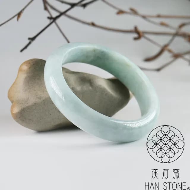 【漢石齋】情人節禮物 天然翡翠A貨 手鐲玉鐲 飄花種 福 利 品(手圍18.7/版寬14.7mm)