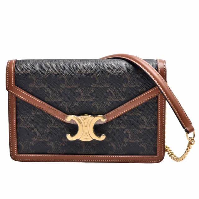 【CELINE】經典TRIOMPHE帆布WOC鍊帶斜背包(黃褐色10L462DQB.04LU)