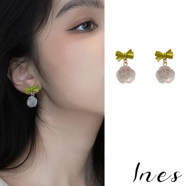 【INES】韓國設計法式優雅冰山玫瑰造型夾式耳環(無耳洞耳環 耳夾 夾式耳環 冰山耳環 玫瑰耳環)