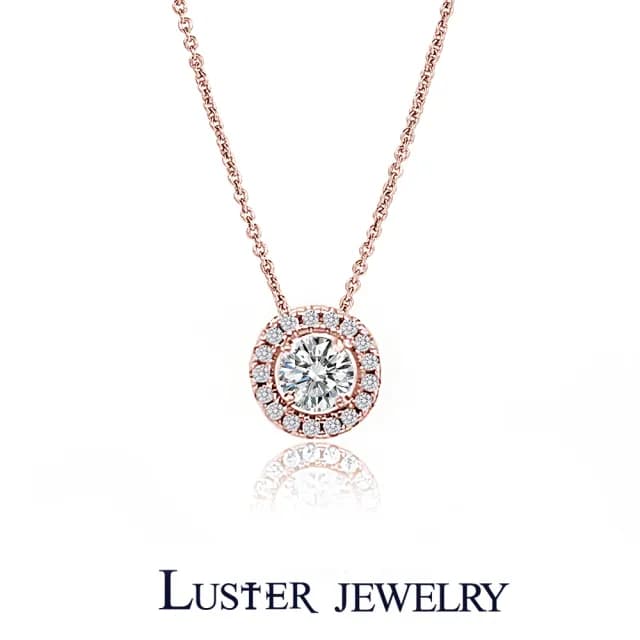 【Luster】情人節禮物!30分 D/VS 光環 培育鑽 玫瑰金 純銀 項鍊(光環圍繞主鑽閃耀精緻質感)