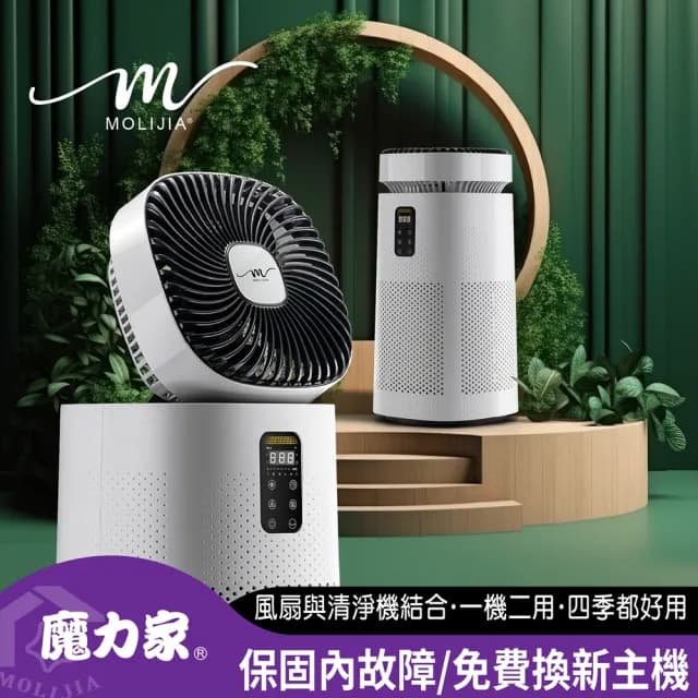 【MOLIJIA 魔力家】超值組-M196 智動UV抗菌抗敏風扇循環空氣清淨機(BY010096)