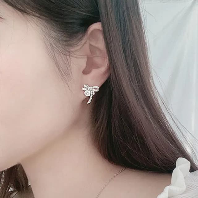 【MoonDy】父親節禮物 飾品 耳環 女生耳環 蝴蝶結耳環 純銀耳環 莫桑石耳環 韓系耳環 氣質耳環 925銀針 抗