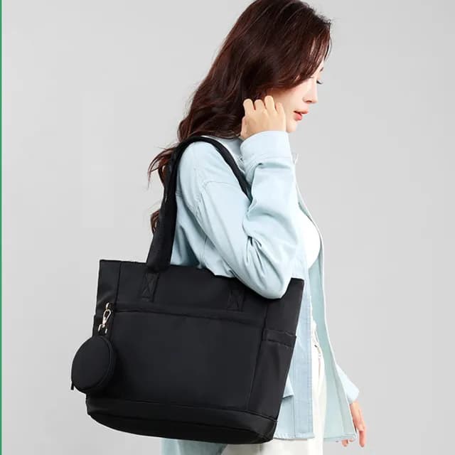 【BONum 博紐】情人節禮物 女用尼龍布16吋氣囊托特單肩商務電腦包(時尚 女用 女仕 筆電包 上班)