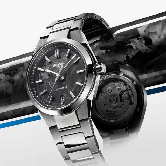 【CASIO 卡西歐】EDIFICE 鍛造碳 經典三針機械腕錶 畢業禮物 送禮 推薦(EFK-100CD-1A)