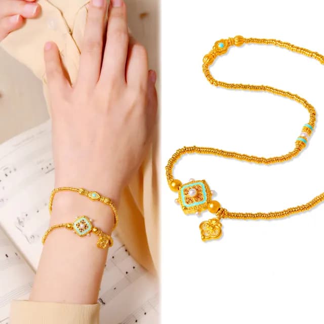 【GJS 金敬順】雙11黃金手鍊 古法金 四合珍珠如意 2圈(金重:8.21錢/+-0.03錢)