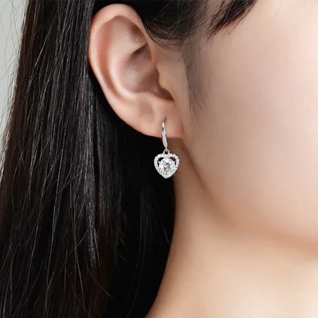 【MoonDy】父親節禮物 飾品 耳環 女生耳環 純銀耳環 莫桑石 愛心耳環 S925 垂墜耳環 吊墜耳環 耳釘 百搭 高