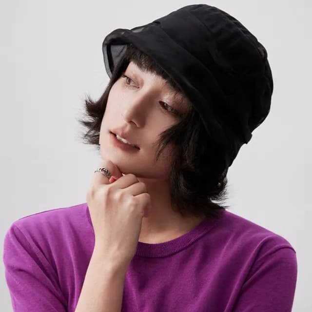 【MoonDy】父親節禮物 漁夫帽 薄紗帽 網紗帽 桑蠶絲 帽子女 透氣 女生帽子 真絲 短帽簷 圓帽 氣質風 日系穿