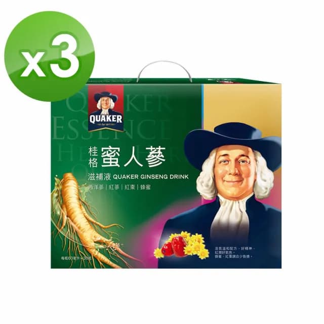【QUAKER 桂格】養氣蜜人蔘滋補液60mlx30入x3盒(共90入)
