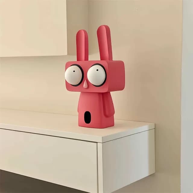 【超微米】手繪卡通喬遷禮品 紅白大眼兔子樹脂擺件 禮物 家居裝飾品 軟裝 桌上擺飾(大眼兔子樹脂擺件)