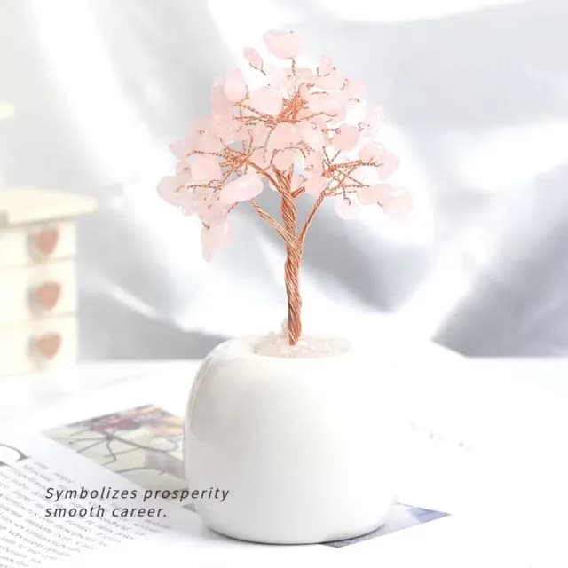 【居家風水】迷你天然粉水晶發財樹(愛情運 桃花 擺件 風水 招財 開業 磁場 喬遷 搖錢樹 聚寶盆 禮物)