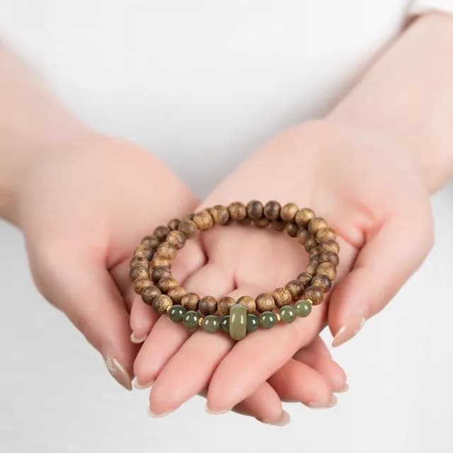 【MoonDy】飾品 手串 手鍊 沉香手串 和田玉 串珠手鍊 雙圈手串 文玩 佛珠手鍊 手珠佛珠 避