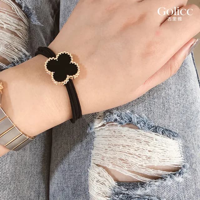 【Golicc】法式 復古氣質四葉草髮圈(七夕 情人節 生日 髮飾 頭飾 大腸圈 髮夾 禮物)