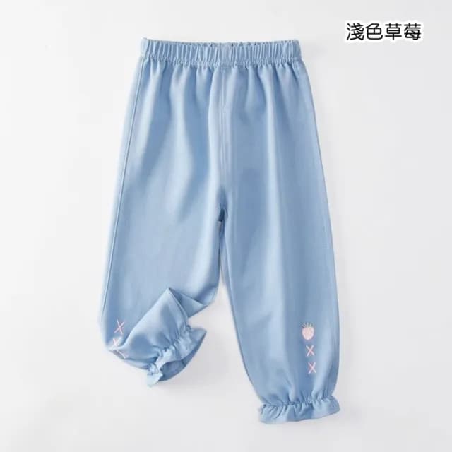 【橘魔法】草莓荷葉牛仔縮口褲(長褲 褲子 薄長褲 防蚊褲 九分褲 空調褲 防曬 女童 兒童 童裝)