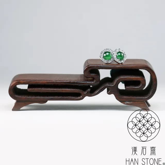 【漢石齋】情人節禮物 天然翡翠A貨 小蛋面設計耳環 老坑冰種(5*5mm*2pcs)