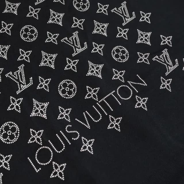 【Louis Vuitton 路易威登】LV M77896 Monogram 品牌LOGO緹花絲綢混羊毛披肩圍巾(黑 現貨)