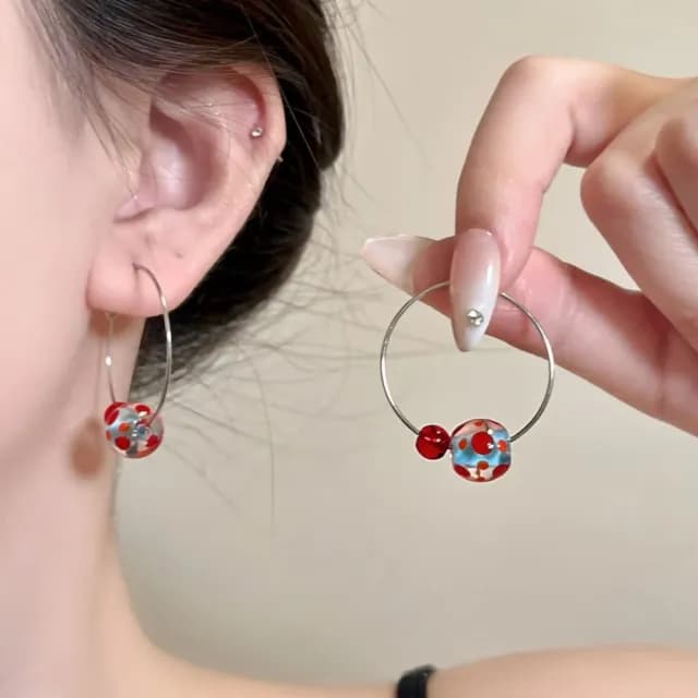 【甜美百搭】彩色玻璃球耳環1對(耳墜 耳飾 耳針 耳釘 首飾 垂墜耳環 情人節 送禮物)
