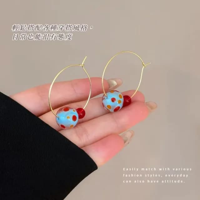 【甜美百搭】彩色玻璃球耳環1對(耳墜 耳飾 耳針 耳釘 首飾 垂墜耳環 情人節 送禮物)