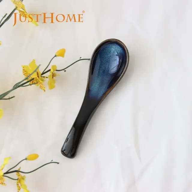 【Just Home】藏藍陶瓷碗盤餐具5件組-2款可選(可微波 碗 飯碗 湯碗 麵碗 湯匙)