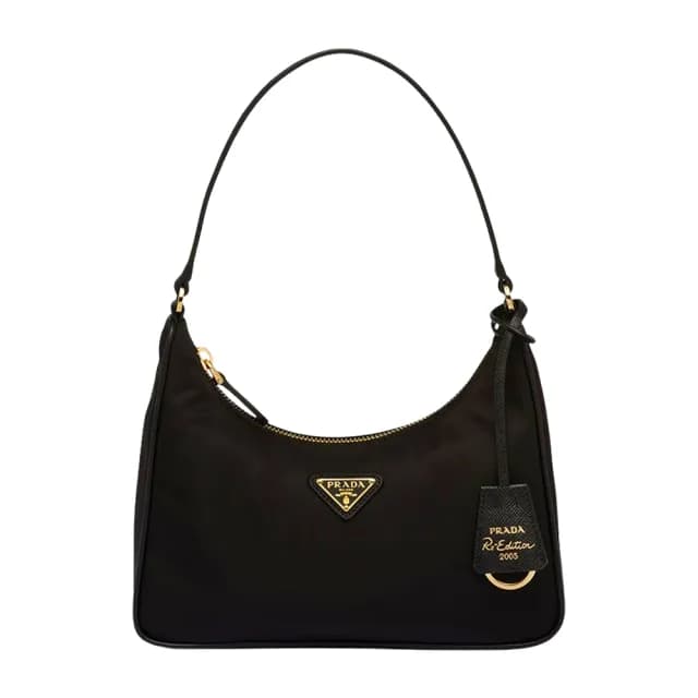 【PRADA 普拉達】1N204M 黑色/金 Re-Edition 2005(HOBO尼龍 迷你手袋)