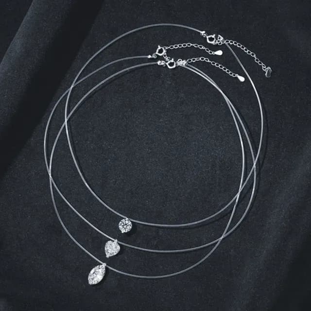 【KT DADA】父親節禮物 魚線項鍊 莫桑石 鋯石項鍊 鎖骨鏈 吊墜項鍊 人魚之淚 頸鍊 百搭 高級感 送女友 項鍊
