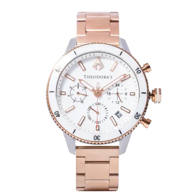 【THEODORA’S 希奧朵拉】小錶面｜水行俠夜光潛水手錶-鋼鍊錶帶(潛水錶 真三眼計時 陶瓷圈)