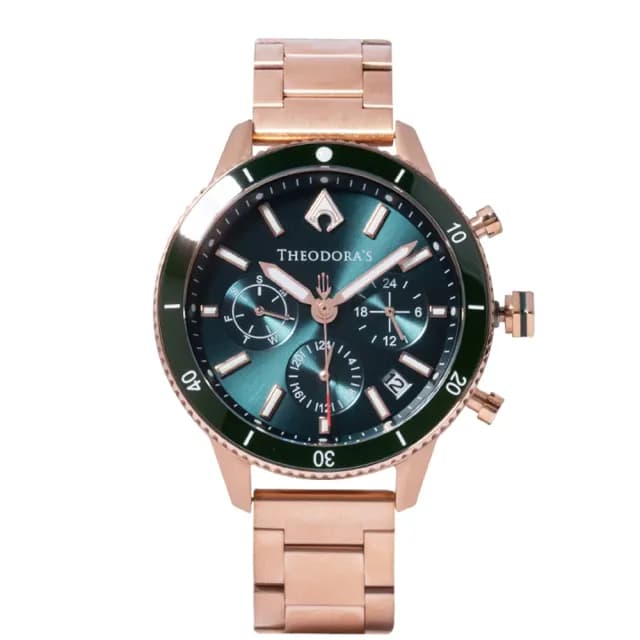 【THEODORA’S 希奧朵拉】小錶面｜水行俠夜光潛水手錶-鋼鍊錶帶(潛水錶 真三眼計時 陶瓷圈)