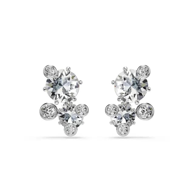 【SWAROVSKI 施華洛世奇】Constella 耳釘 圓形切割 白色 鍍白金色