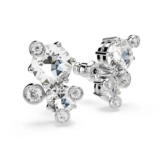 【SWAROVSKI 施華洛世奇】Constella 耳釘 圓形切割 白色 鍍白金色