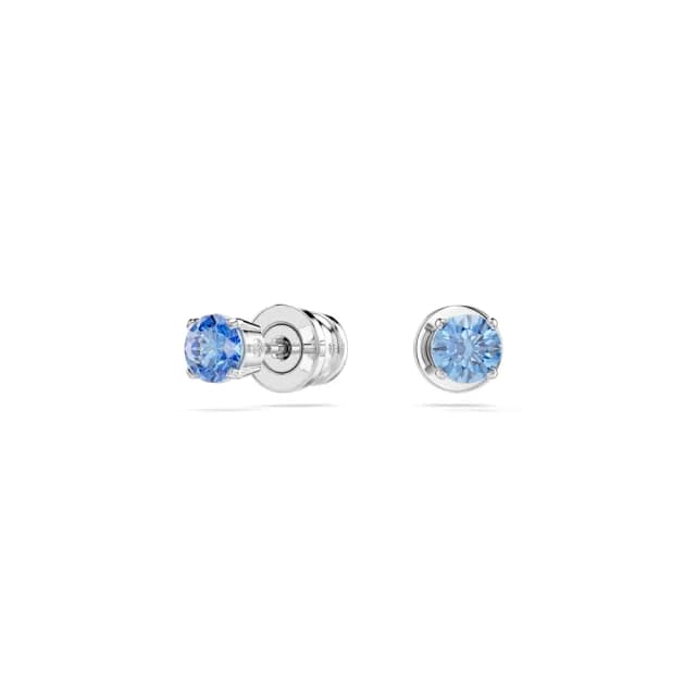 【SWAROVSKI 施華洛世奇】Stilla Attract 耳釘 圓形切割 藍色 鍍白金色