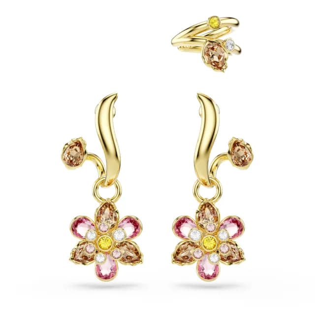 【SWAROVSKI 施華洛世奇】Idyllia 穿孔耳環 套裝-3 混合式切割 花朵 漸層色 鍍金色