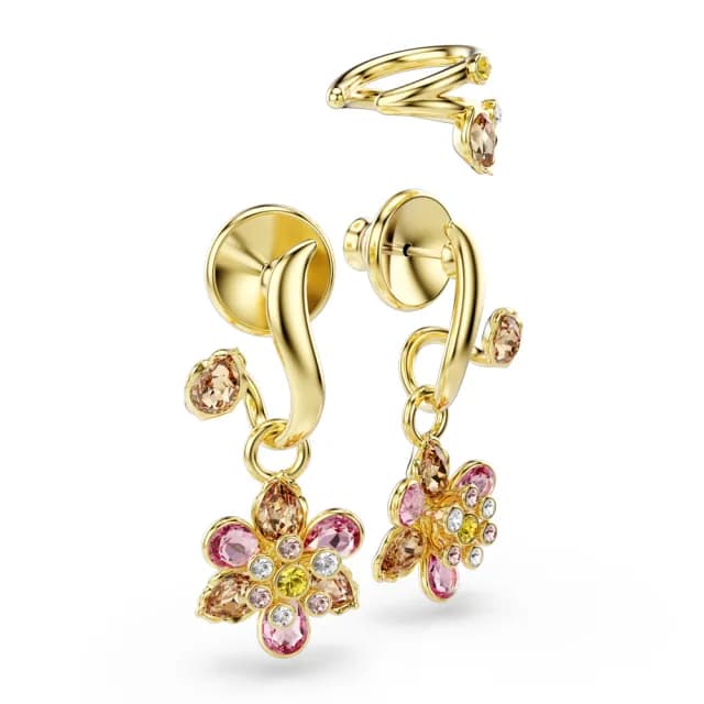 【SWAROVSKI 施華洛世奇】Idyllia 穿孔耳環 套裝-3 混合式切割 花朵 漸層色 鍍金色
