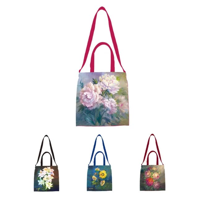 【雨揚】【買一送一】情人節禮物 吉祥花卉帆布袋-4款任選(玫瑰/牡丹/百合/向日葵)