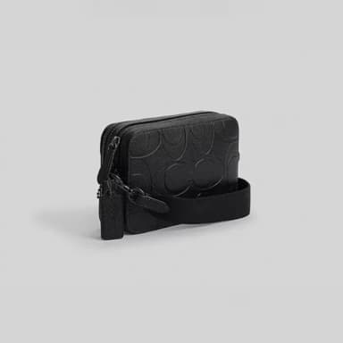 【COACH】CHARTER 19大型經典 SIGNATURE 圖樣皮革斜背手袋(CBG19BLK)