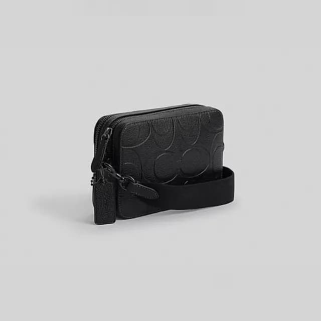 【COACH】CHARTER 19大型經典 SIGNATURE 圖樣皮革斜背手袋(CBG19BLK)