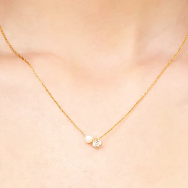 【CReAM】Karen鍍18K金施華洛世奇元素水晶鋯石 淡水珍珠項鍊項鏈(生日 禮物 送禮 禮盒)