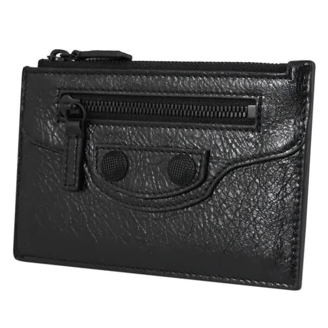 【Balenciaga 巴黎世家】Le Cagole 經典鉚釘揉製小羊皮信用卡證件名片零錢包(黑)