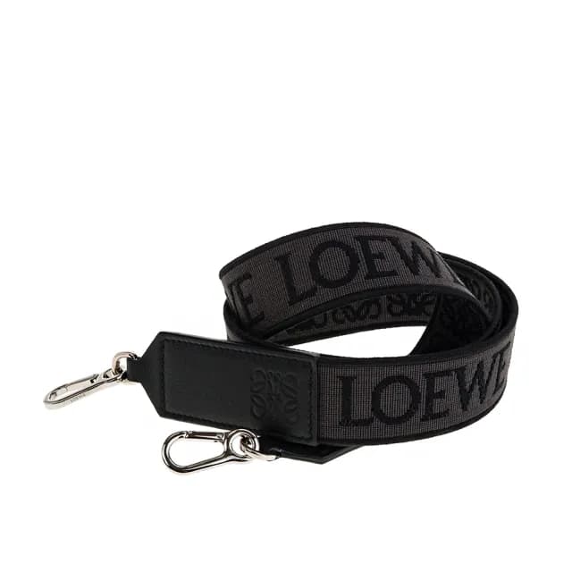 【LOEWE 羅威】經典Anagram 緹花織布小牛皮LOEWE圖案手袋肩背帶(黑色)