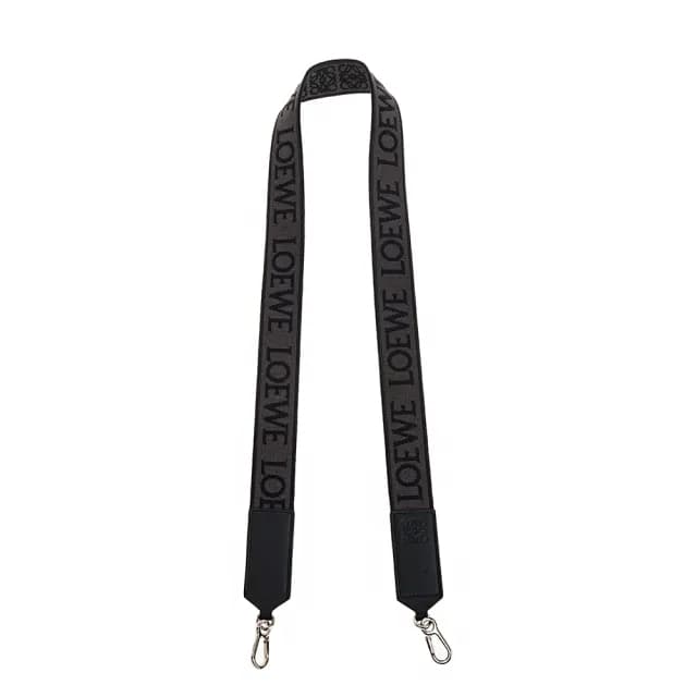 【LOEWE 羅威】經典Anagram 緹花織布小牛皮LOEWE圖案手袋肩背帶(黑色)