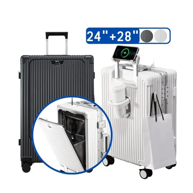 【Arlink】24吋+28吋 行李箱前開式 杯架行李箱(行李箱組/行李箱28/行李箱24/旅行箱)