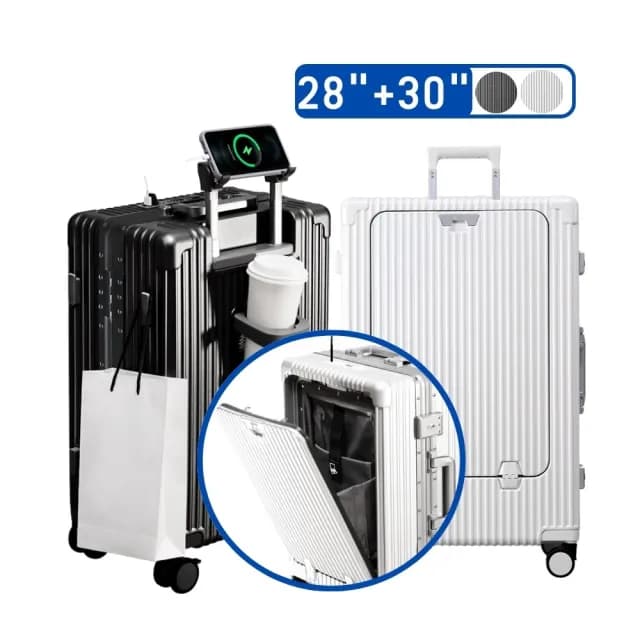 【Arlink】28吋+30吋 行李箱前開式 鋁框行李箱(旅行箱/行李箱組/杯架行李箱/行李箱保護套箱)